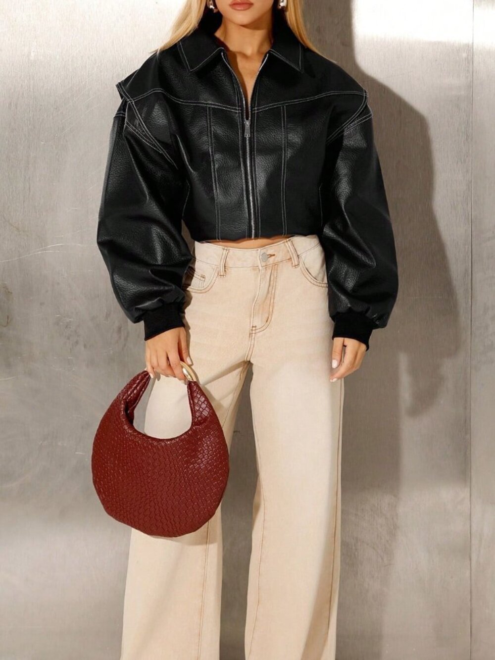Black Casual Women's Long Sleeve Zip-Up Loose Jacket